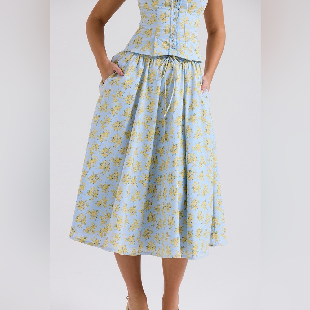 House Of Cb Cora Gathered Lace-Up Skirt Floral A-Line